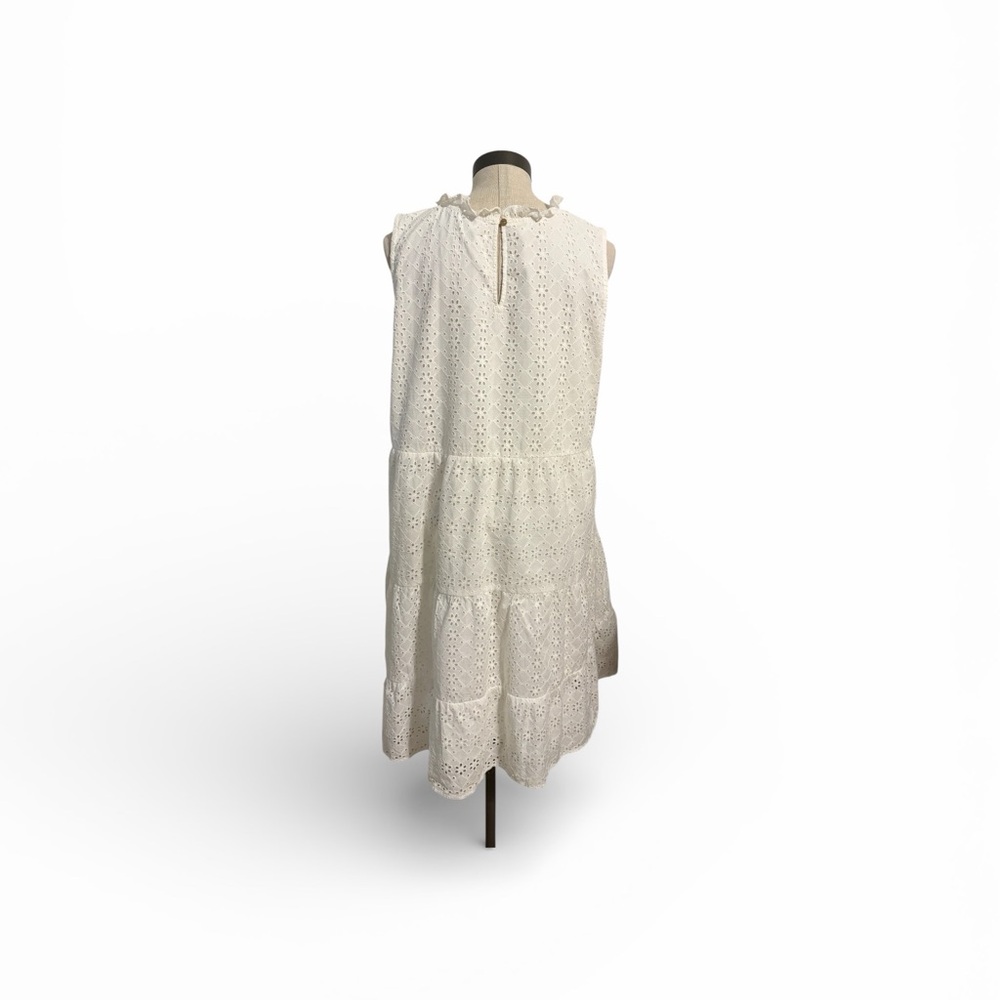 LOFT Eyelet Tiered Swing Dress White Preppy Size XL Lagenlook  Relaxed Fit - Picture 3 of 10